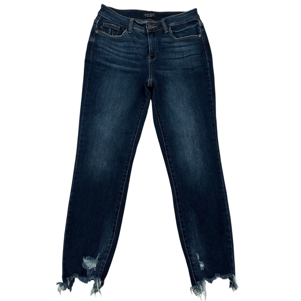 Judy Blue Womens 3/26 Slim Fit Dark Wash Frayed Shark Bite Hem Jeans JB82322DK